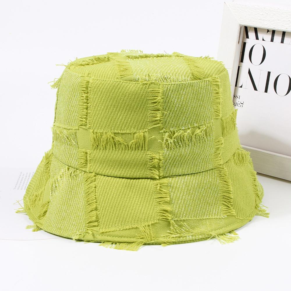 Chic Vintage Grid Edge Fisherman Hat Women Summer Wide Brim Sun Protection Cap