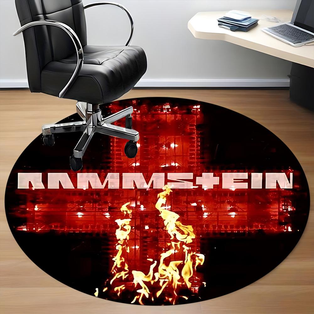 1 Stück RAMMSTEIN Büro Runder Teppich - Perfekt für Büro- oder Arbeitszimmerdekoration, Maschinenwaschbar, Rutschfeste Rückseite, Dekorativer Bodenläufer