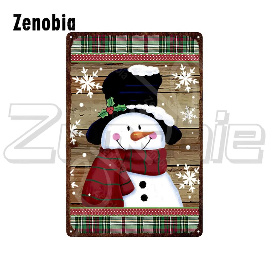 Christmas Metal Sign Santa Claus and Snowman Vintage Tin Sign Metal Plate Holiday Merry Christmas New Year Home Wall Decoration
