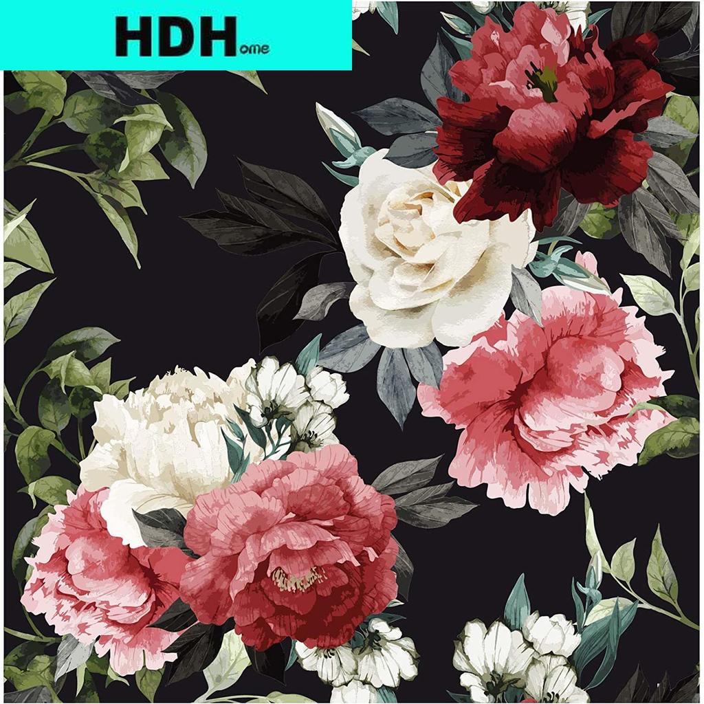 Red Floral Peel and Stick Wallpaper Black White Vintage Flower Removable Contact Paper Vinyl Self-Adhesive Wall Paper for Decor