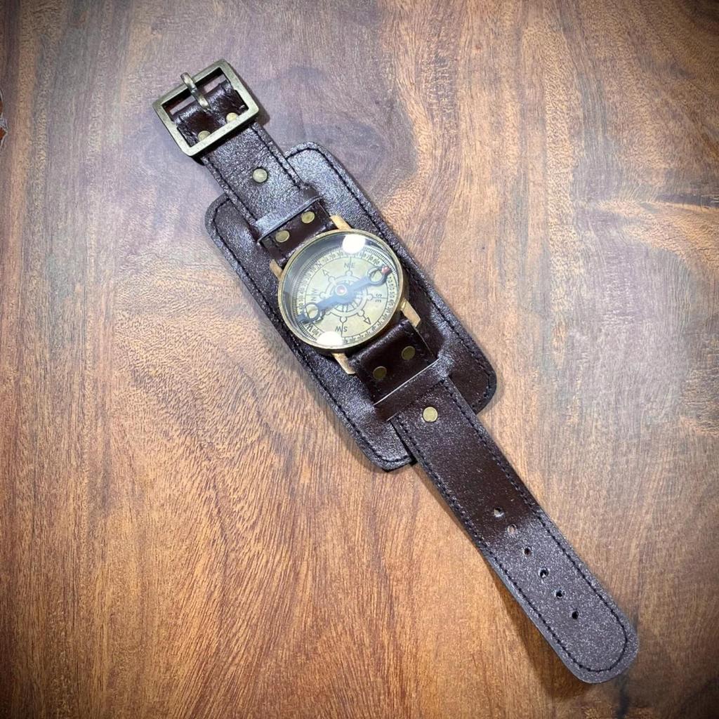Leather Strap Steampunk Wrist Brass And Leather Compass Watch, Perfect For Adventures , Memorial Gift, Adventures Gift, Hiking Camping gift