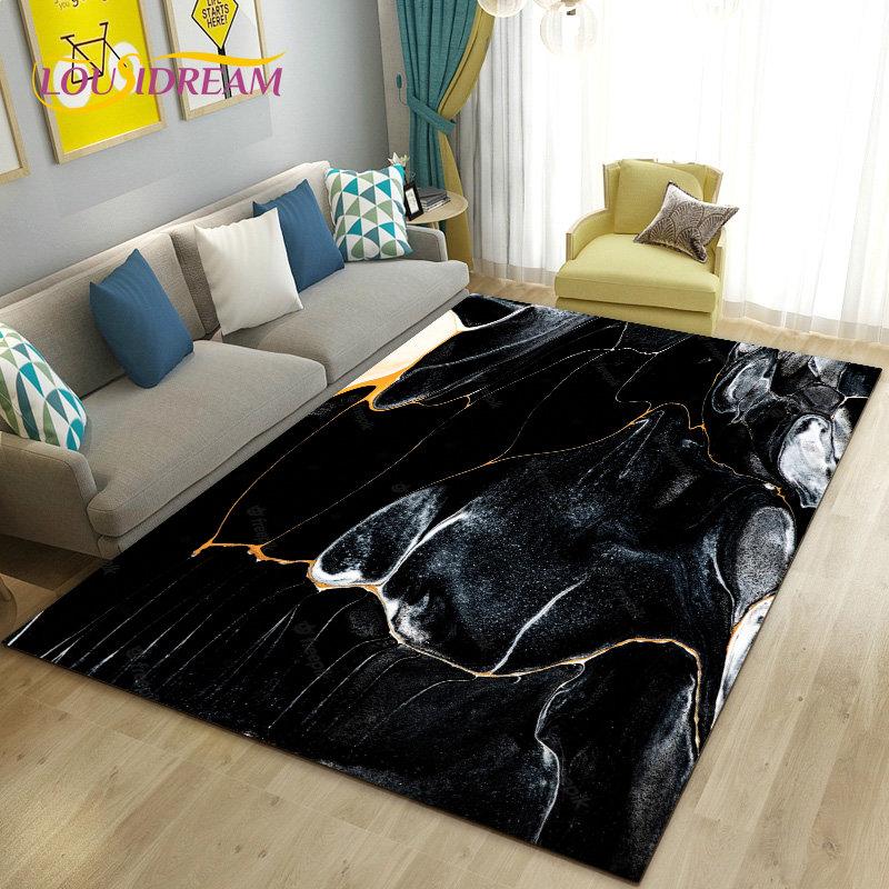 Nordic Black Gold Blue Marble Area Rug Large,Carpet Rug for Living Room Bedroom Sofa Doormat Decoration,kids Non-slip Floor Mat