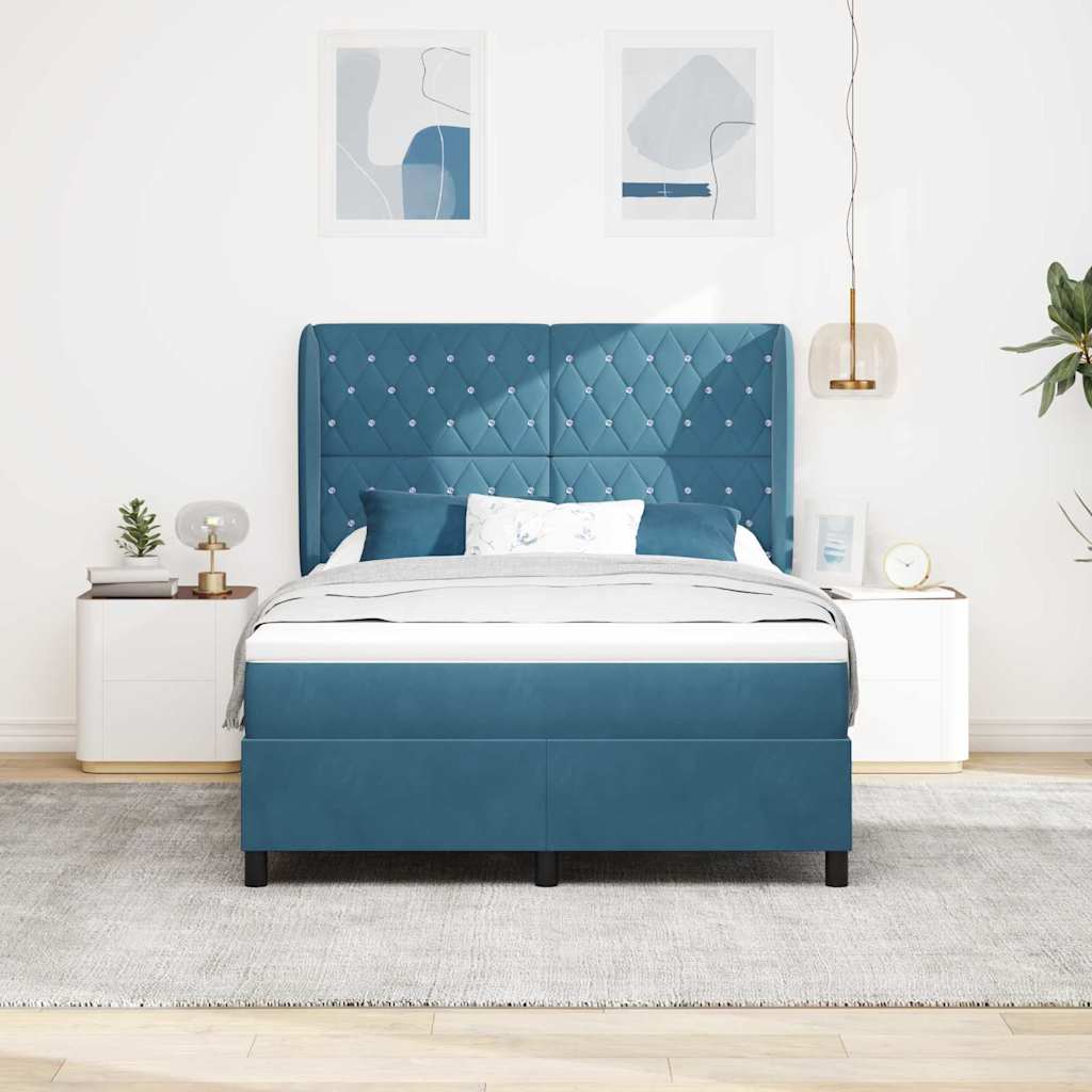 Box Spring Bed with Mattress Dark Blue 200 X 160 Cm Velvet