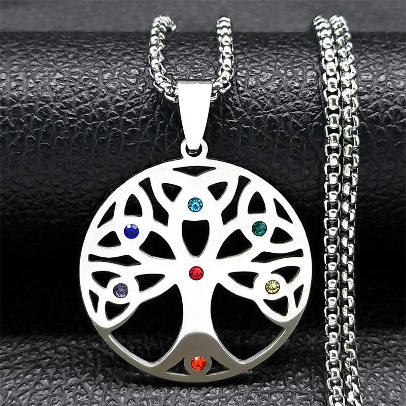 Flower Lotus Moon Pendant Necklace for Women Men Stainless Steel Silver Color 7 Chakra Healing Balance Chain Jewelry N9725S02