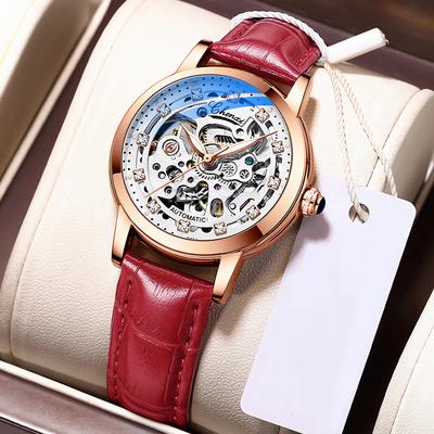 Fashion Diamond Inlaid Women's Mechanical Watch with Automatic Hollow Out Waterproof Night Light Mechanical Watch Holiday Gift Watch