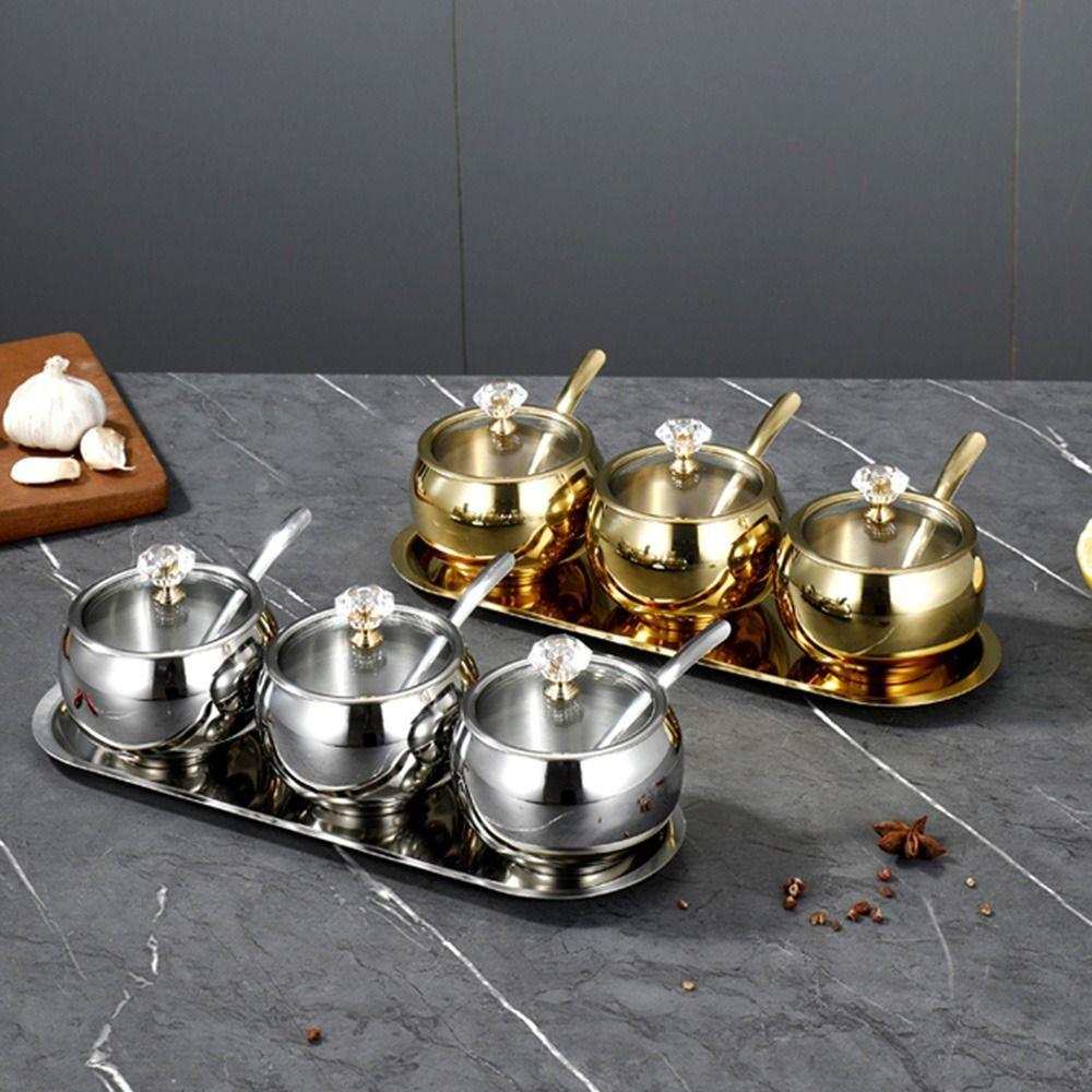 Stainless Steel Condiment Jar Set Light Luxury Spice Organizer  Countertop