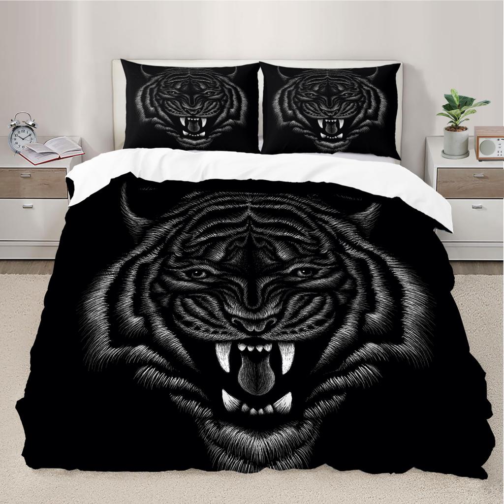 Tiger Print Duvet Cover Bedding Set Without Filler Soft and Comfortable for Bedroom and Guest Room All Seasons