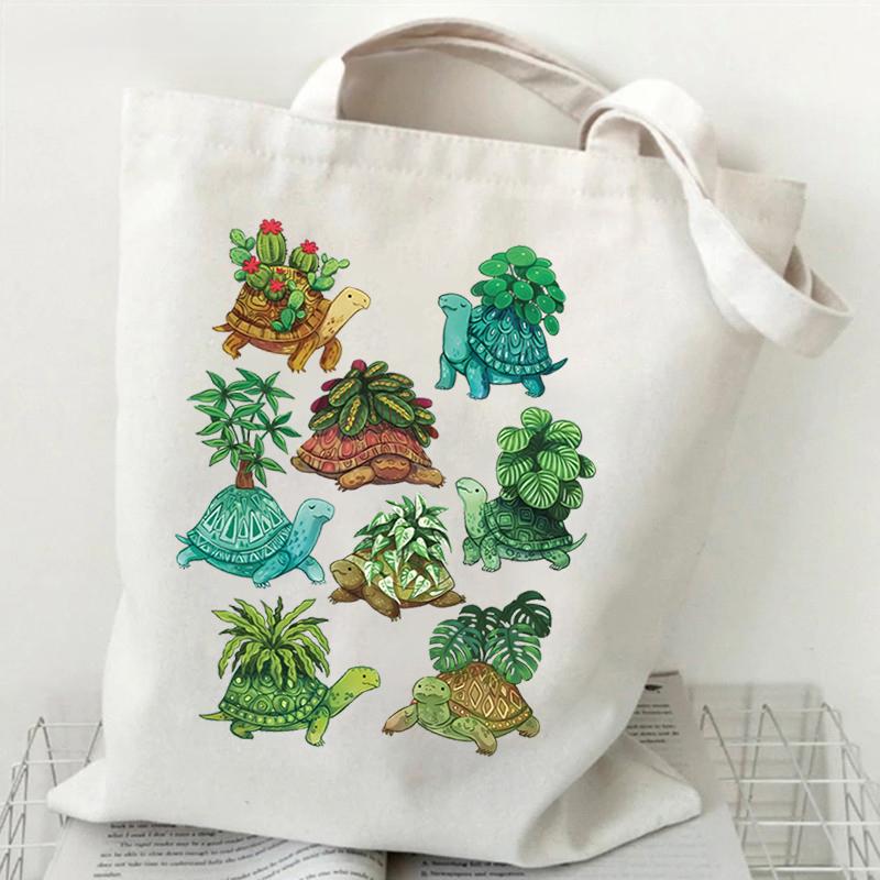 Funny Anime Cat Graphics Women Canvas Shoulder Bag Cartoon Animal and Plant Shopping Bag Kitten Lover Female Reusable Handbags