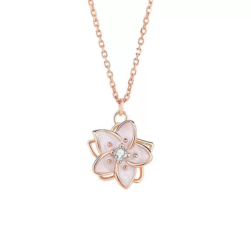 Women Minimalist Fashion Rotatable Jasmine Pendant Hollow Clavicle Chain Necklace