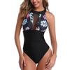 Women's Printed One-Piece Conservative Mesh Bikini With Bra Pad And No Steel Bra Swimming Costume