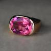 Oval Rose Cut Pink Tourmaline Quartz 925 Sterling Silver Rose Gold Overlay Ring Jewelry