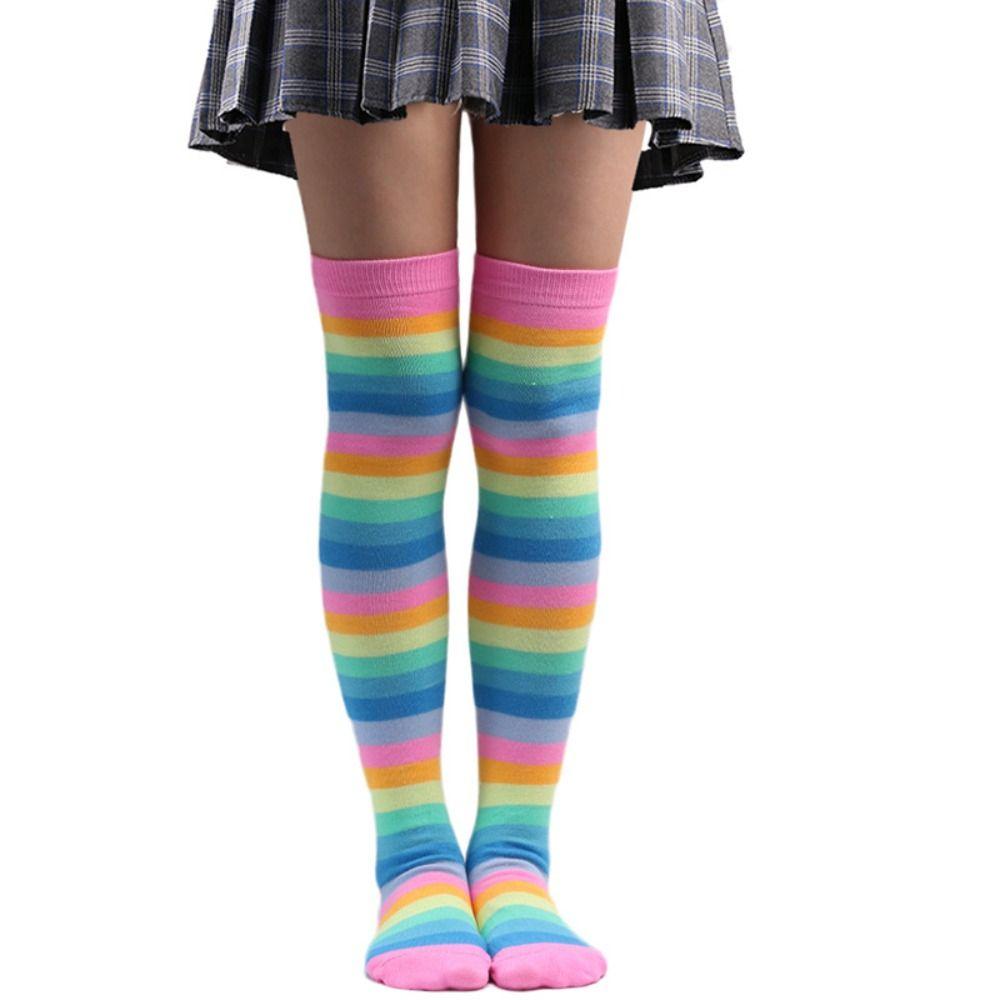 Overknee Rainbow Striped Stockings Colorful Knee Thigh High Socks  Halloween Party