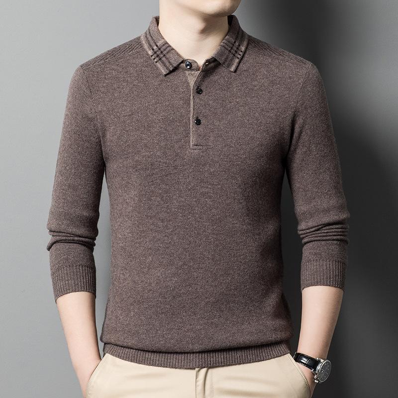 

Весенне-осенний кардиган мужской свитер с лацканами 100% чистая шерсть свитер нижняя рубашка папа топ мужская одежда M