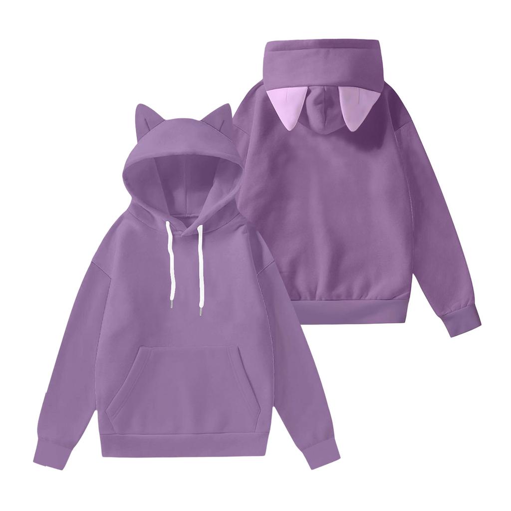 Women's Fashion Long-Sleeved Color-Blocked Printed Hooded Sweatshirt With Ears