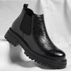 2025 Men's British Style Black Low-Top Chelsea Boots: Fleece-Lined, Hand-Grained, Mid-Calf Thickness