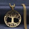 Fashion Tree of Life Round Necklace for Women Men Stainless Steel Gold Color Chain Necklaces Jewelry arbre de vie N3399S02