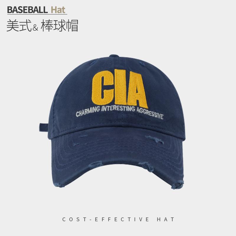 

Letter Embroidery Baseball Hat Male And Female Couple Street Retro Retro Ripped Big Head Circumference Cap adjustable 54-58cm