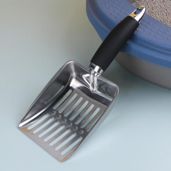 Cat Litter Scoop Stainless Steel Mesh Scooper Metal Kitten Poop Sifting Shovel with Rubber Handle for Cat Litter Box