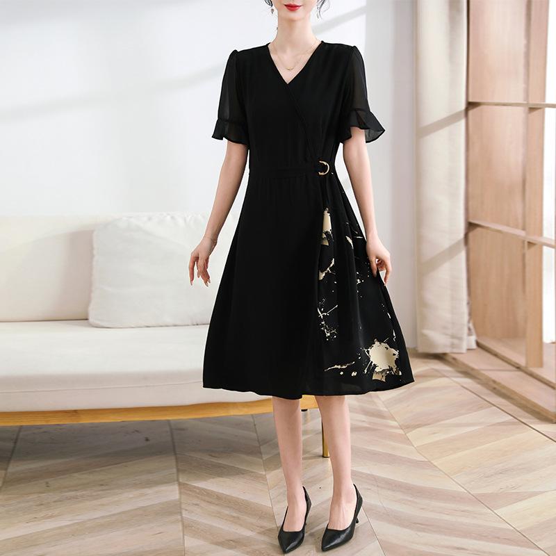 Elegant V-Neck Summer Dress for Women Aged 40-50