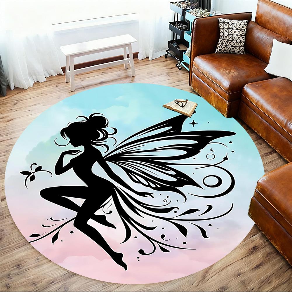 1pc Fairy Wings Round Chair Mat Office Area Rug - Non-Slip, Floor Mat for Office, Bedroom, and Indoor Decor P127153