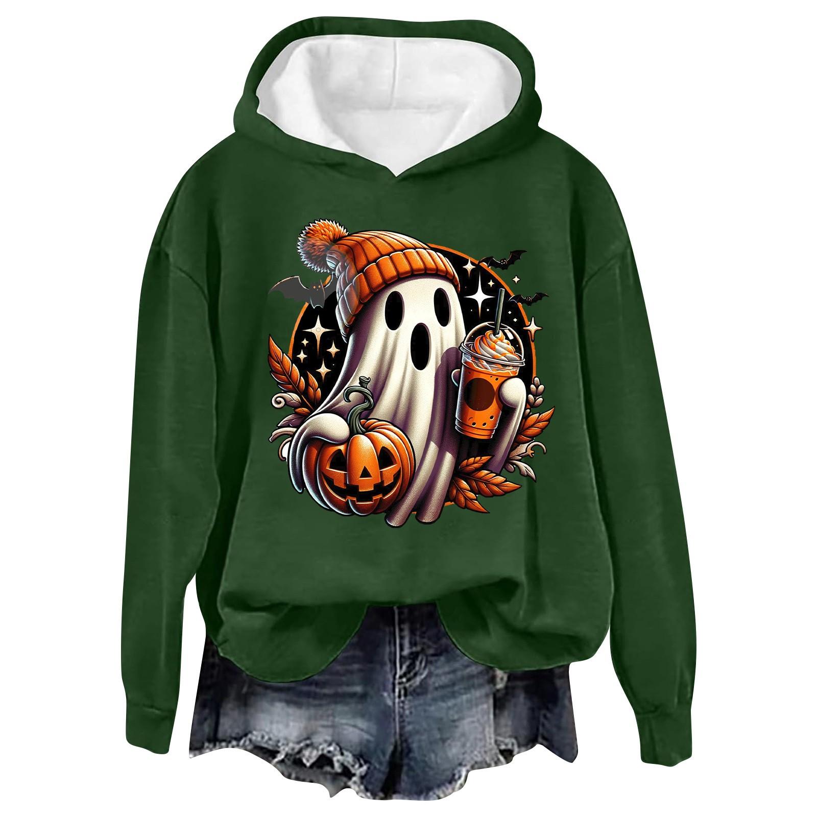 

Женская модная повседневная толстовка с длинными рукавами и капюшоном на Хэллоуин с принтом призрачных букв L