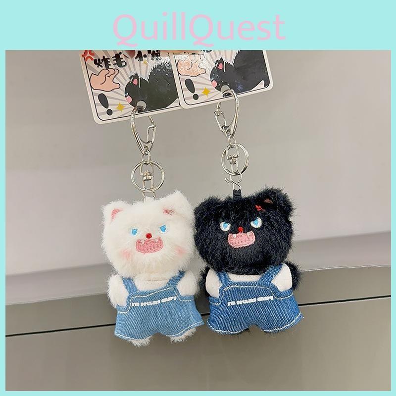 Overalls Cute Angry White And Black Cat Plush Doll Pendant Bag Decoration