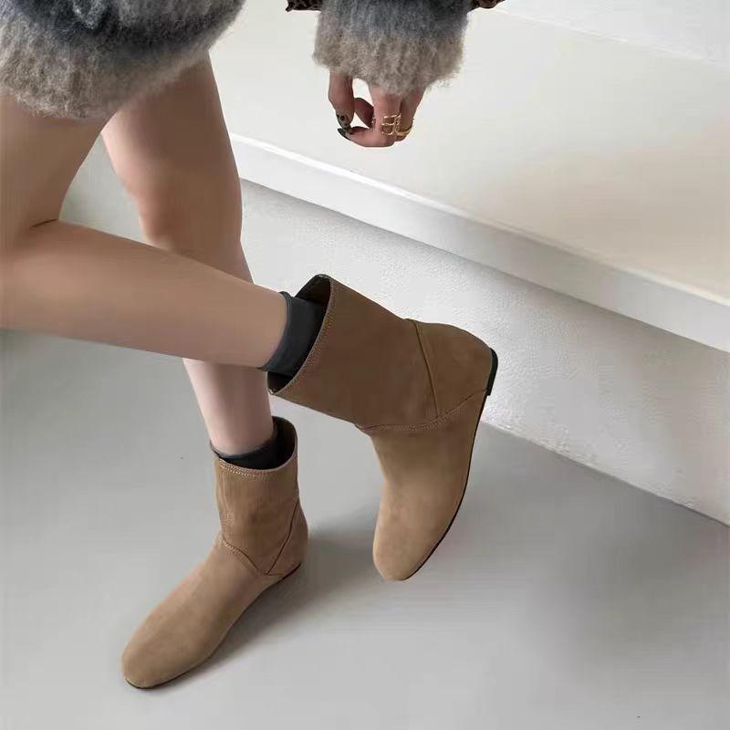 New Style Fashion Cow Suede Women's Boots Real Leather Split Toe Women's Shoes Thick Heel Midsole Short Boots for Women Boots