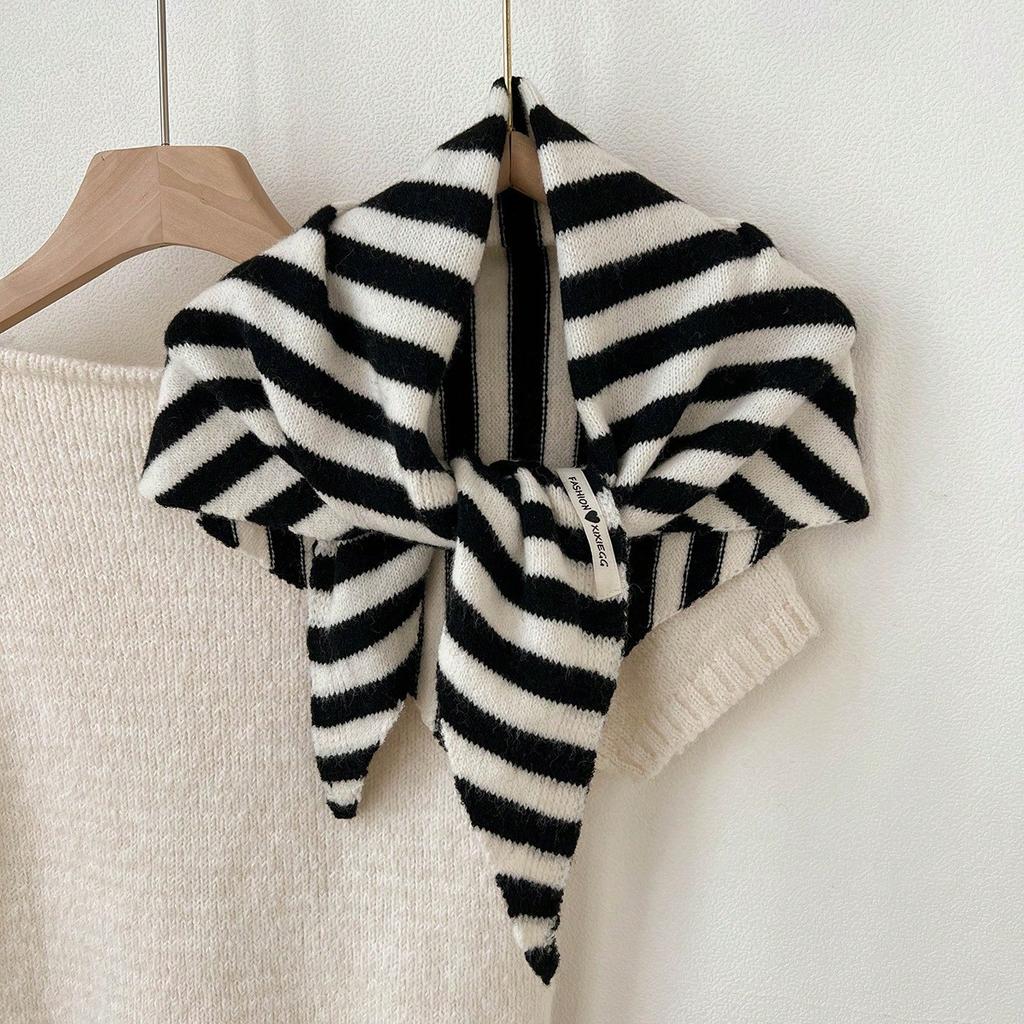 Triangle Scarf Striped Shawl Headscarf Knitted Women's Korean Multi-functional Small Scarf