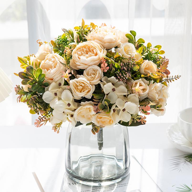 Artificial Peony Flowers Wedding Decorative Floristics Christmas Wreaths Home Decoration Accessories Silk Hydrangea Fake Plants