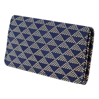 Inden Business Card Large Navy Blue X White Wave Scale Pattern Holder, Capacity, Deerskin, Lacquer, 2501-14-118