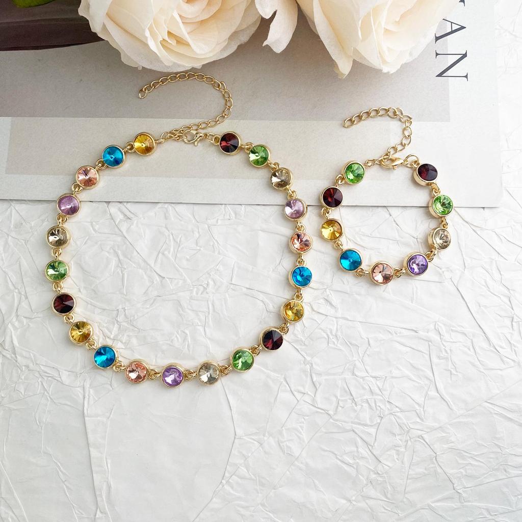 Spring/Summer Colorful Diamond Choker - Women's High-End, Versatile Design Clavicle Necklace
