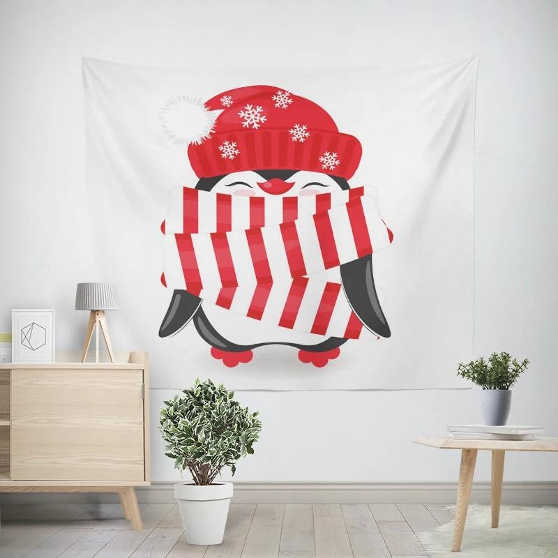 Christmas New Year Penguin Owl Pattern Living Room Bedroom Decorative Tapestry