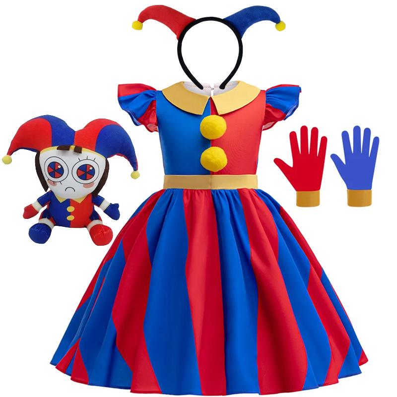 Anime Pomni The Amazing Digital Circus Cosplay Kostuum Jumpsuit Halloween Pak Purim Kostuum Cartoon Cosplay 5T(120) red