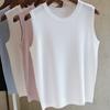 Sleeveless Knitted Vest Gym Tank Top Women Round Neck Fashion Ice Silk Thin Shirt Summer Wide Shoulder Loose Blusas 4588 50