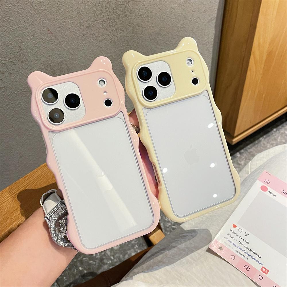 3D Cute Cat Ear PC+TPU Transparent Phone Case For iPhone 17 Pro Max 16 15 14 13 Shockproof Clear Protective Back Cover