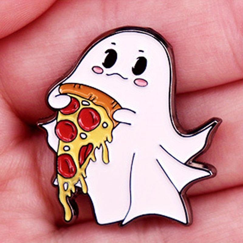 Cute Pizza Ghost Enamel Pin Brooch Christmas Halloween Pin Buckle Badge Accessory