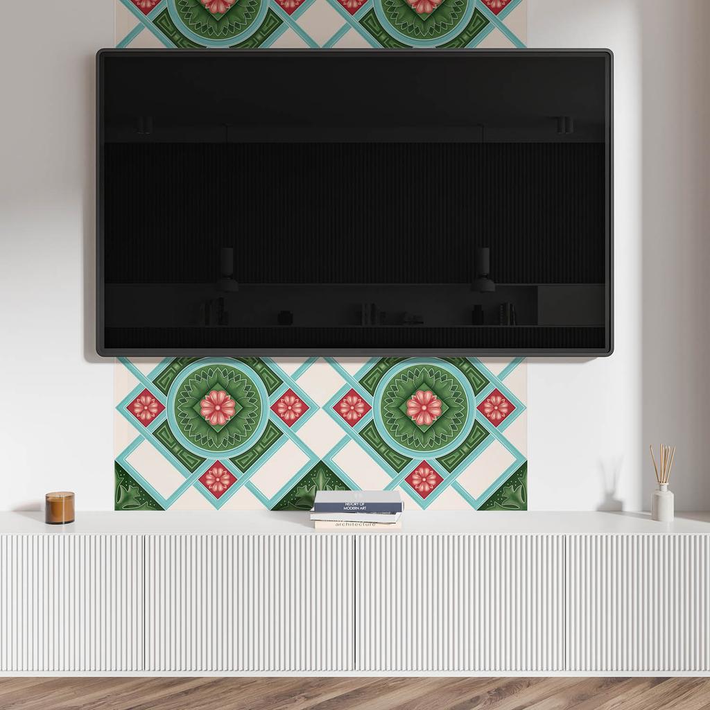 Panel Dekoracyjny Winylowy Samoprzylepny Z Nadrukiem 120X60 Cm Wzór Kwiatowy W Rombie