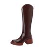 Mode Neue Herbst/Winter Damen Schuhe Spaltleder Damen Stiefel Runde Zehe Klobige Stiefel Einfarbig Kniehohe Stiefel Damen Plateau Schuhe Damen