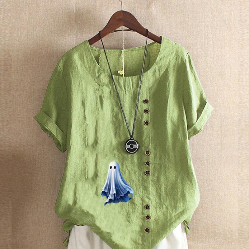 

Женская модная футболка с коротким рукавом Ghost Printed, свободная хлопковая рубашка, повседневная свободная летняя блузка, топы 5XL зелёный