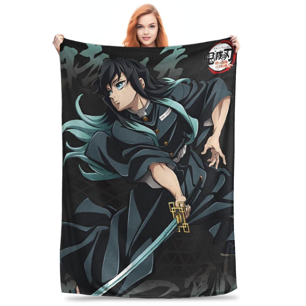 Muichiro Tokito Blankets Coral Fleece Plush Anime Demon Slayer Warm Throw Blankets for Airplane Travel Bedroom Quilt