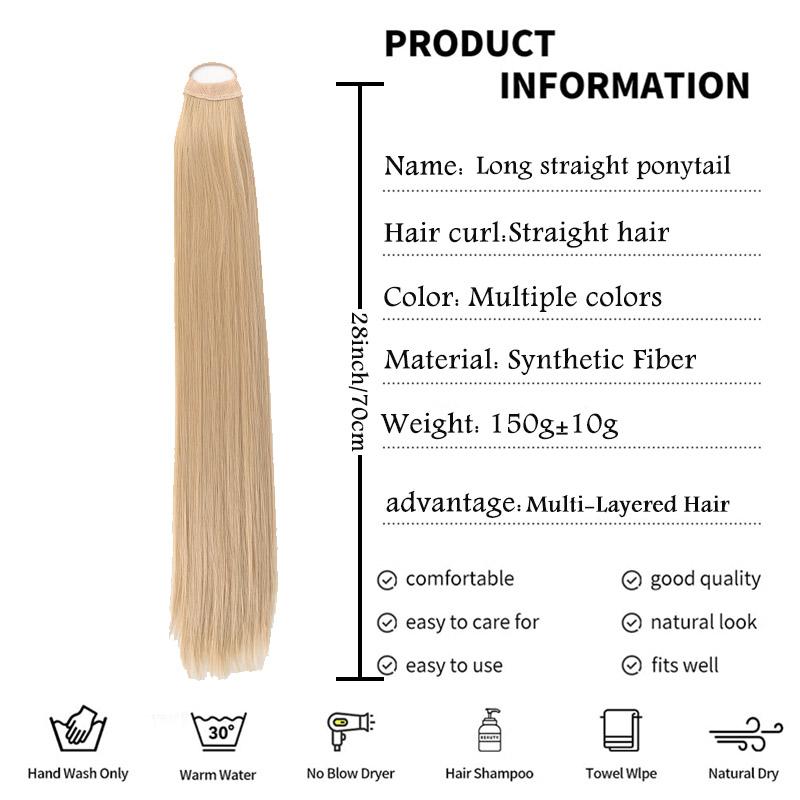 Synthetic 28inch Long Straight Ponytail With Elastic Band Wrap Around Pony Tail Extension Fake False Hairpiece For Women Girls