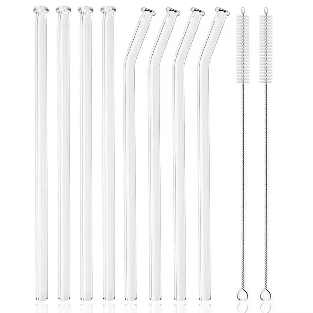 10Pcs/Set High Borosilicate Glass Straw Reusable Eco Friendly Drinking Straws Set Bubble Tea Smoothies Bar Accessories
