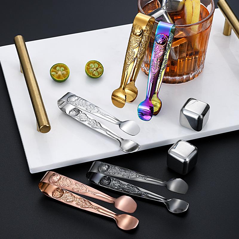 

Ice Cube Clip 304 Stainless Steel Rose Pattern Mini Food Tongs (BPA Free,No FDA) Multi-color
