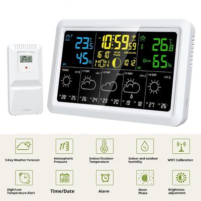 WiFi Weather Stations With Indoor Outdoor Temperature Hygrometer Alarm Clock And Weather Forecast Function