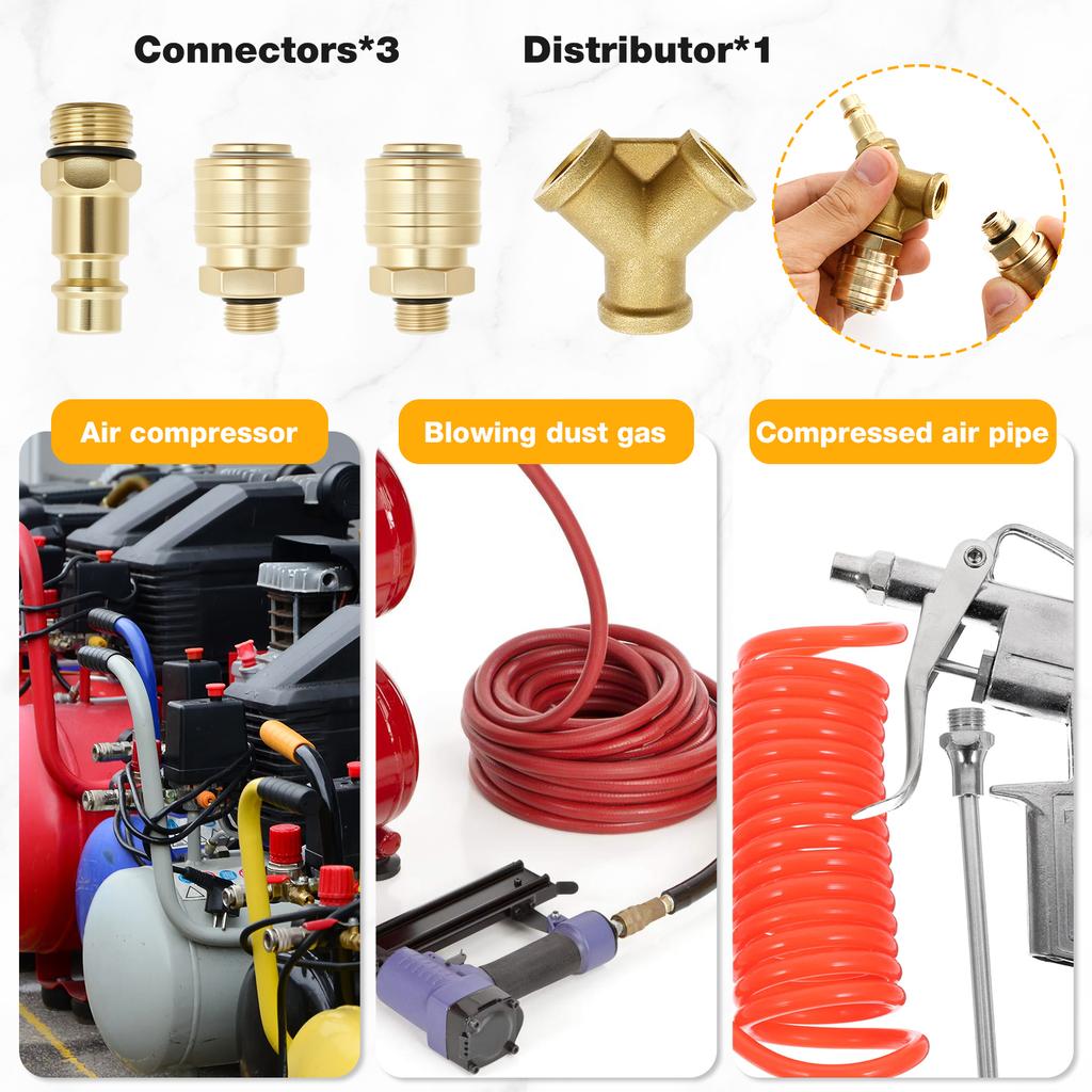 Brass Compressed Air Distributor 200 PSI Air Switch 1/4 Male Plug Nipple Compressed Air Hose Compressor 2-Way Couplings