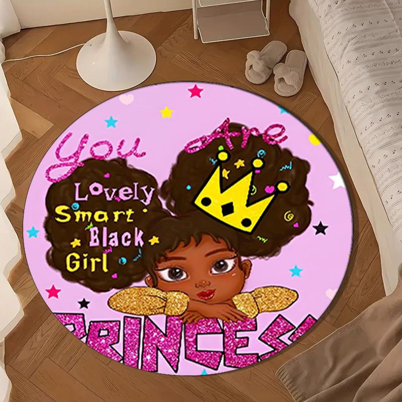 Black Princess Magic Celebration Round Rug for Livingroom,Bedroom, Palyroom, Chair Rug, Area rug, Circle Carpet, Large Size Fan Christmas gift