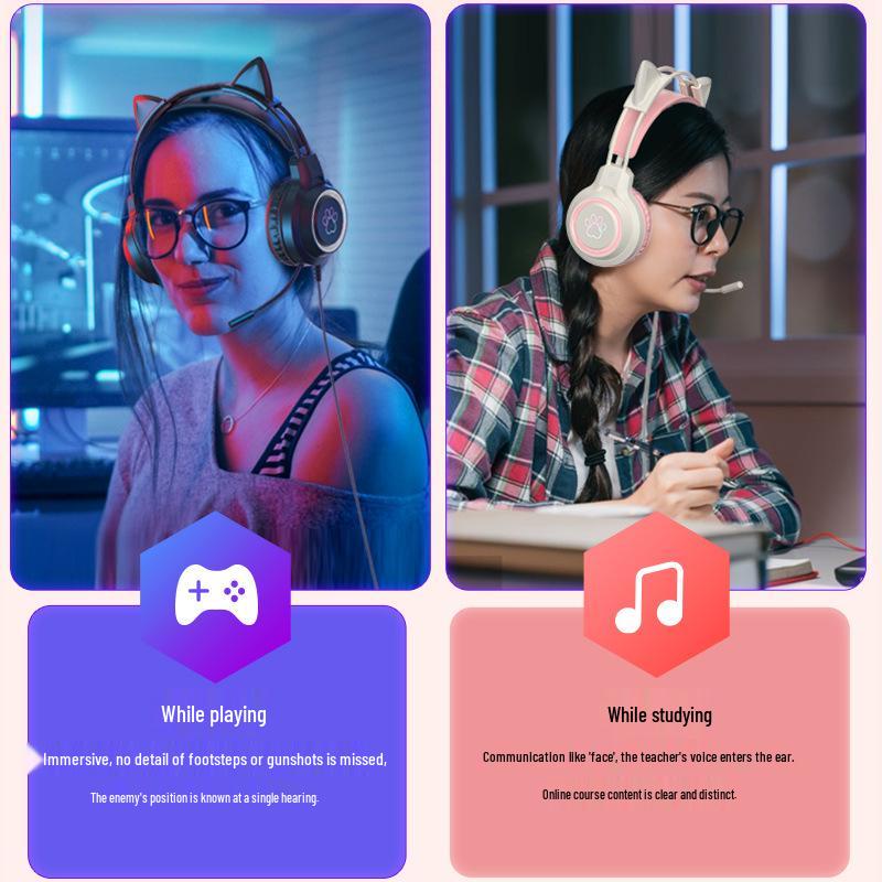 Cat Ear Luminous Wired Gaming Headset for E-Sports