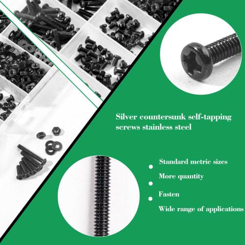 Zmbroll M3 Machine Screw Assortment Kit, 540pcs M3x4/5/6/8/10/12/16/20mm, Black Pan Head, Fully Threaded Carbon Steel Machine Screws, Phillips Drive F