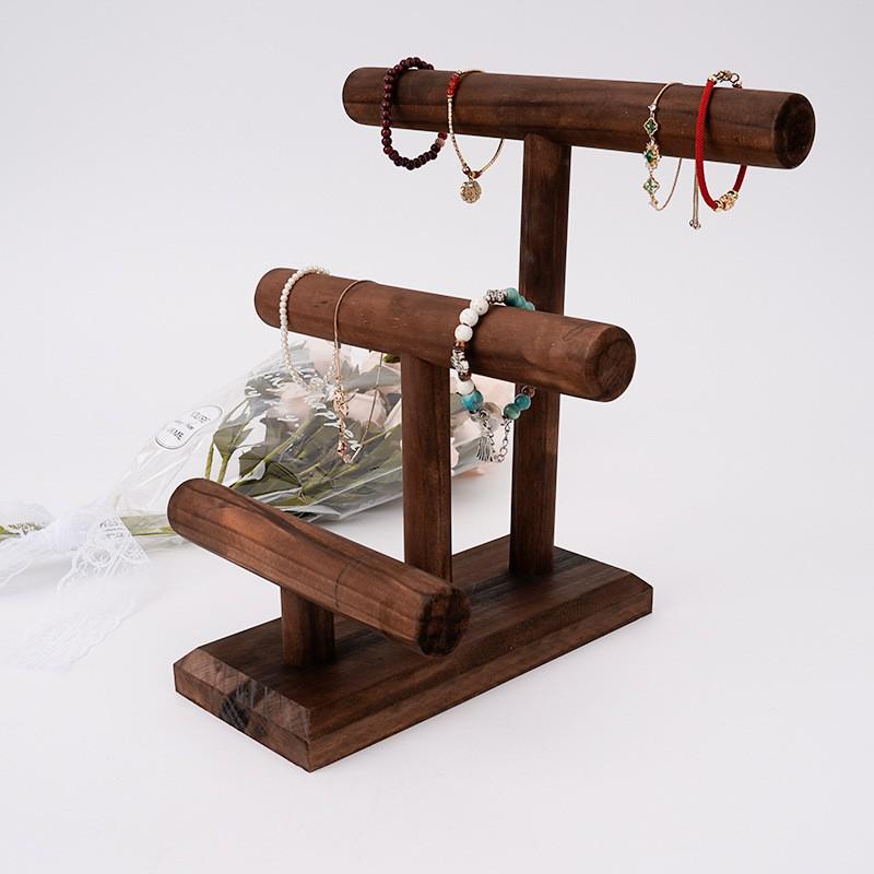 Solid Wood Three-Tier Bracelet Holder and Jewelry Display Stand