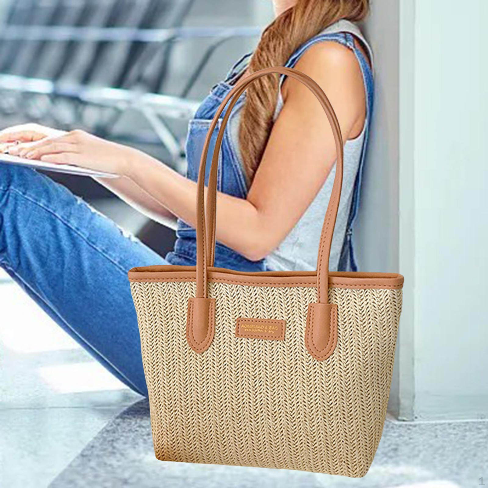 

Women Shoulder Bag Fashion Portable Woven Tote for Commuting Pink Bag Strap
